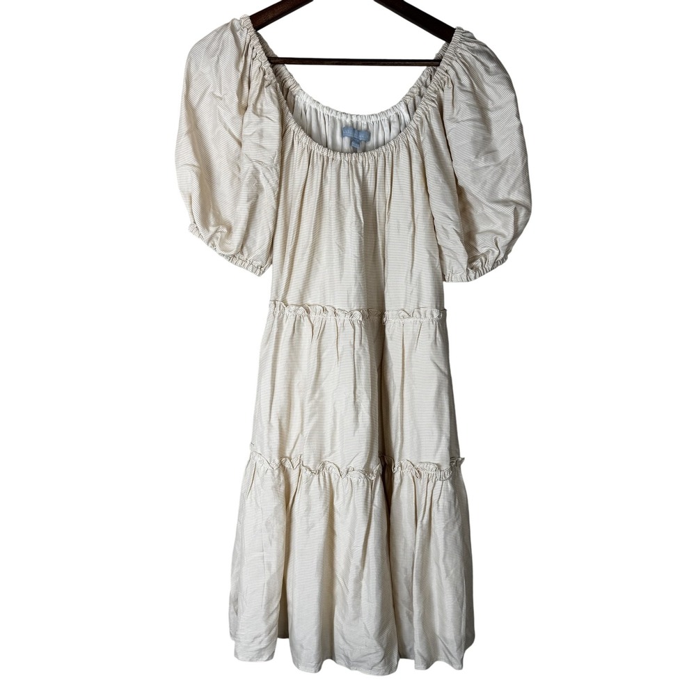 ANTONIO MELANI Cream Puff-Sleeve Tiered Midi Dress